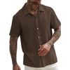 image:imageRoseSeek Mens Button Down Shirts Short Sleeve Textured Collared Casual Shirts Vacation Beach TopsBrown