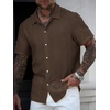 image:imageRoseSeek Mens Button Down Shirts Short Sleeve Textured Collared Casual Shirts Vacation Beach TopsBrown
