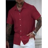 image:imageRoseSeek Mens Button Down Shirts Short Sleeve Textured Collared Casual Shirts Vacation Beach TopsBurgundy