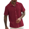 image:imageRoseSeek Mens Button Down Shirts Short Sleeve Textured Collared Casual Shirts Vacation Beach TopsBurgundy