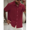 image:imageRoseSeek Mens Button Down Shirts Short Sleeve Textured Collared Casual Shirts Vacation Beach TopsBurgundy