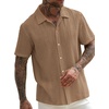 image:imageRoseSeek Mens Button Down Shirts Short Sleeve Textured Collared Casual Shirts Vacation Beach TopsKhaki