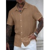 image:imageRoseSeek Mens Button Down Shirts Short Sleeve Textured Collared Casual Shirts Vacation Beach TopsKhaki