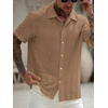 image:imageRoseSeek Mens Button Down Shirts Short Sleeve Textured Collared Casual Shirts Vacation Beach TopsKhaki