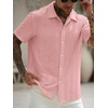 image:imageRoseSeek Mens Button Down Shirts Short Sleeve Textured Collared Casual Shirts Vacation Beach TopsPink