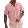 image:imageRoseSeek Mens Button Down Shirts Short Sleeve Textured Collared Casual Shirts Vacation Beach TopsPink