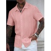 image:imageRoseSeek Mens Button Down Shirts Short Sleeve Textured Collared Casual Shirts Vacation Beach TopsPink