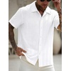 image:imageRoseSeek Mens Button Down Shirts Short Sleeve Textured Collared Casual Shirts Vacation Beach TopsWhite