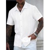 image:imageRoseSeek Mens Button Down Shirts Short Sleeve Textured Collared Casual Shirts Vacation Beach TopsWhite