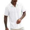 image:imageRoseSeek Mens Button Down Shirts Short Sleeve Textured Collared Casual Shirts Vacation Beach TopsWhite