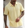 image:imageRoseSeek Mens Button Down Shirts Short Sleeve Textured Collared Casual Shirts Vacation Beach TopsYellow
