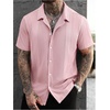 image:imageRoseSeek Mens Button Down Shirts Short Sleeve Textured Summer Beach Vacation Shirts Casual TopsPink