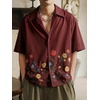 image:imageRoseSeek Mens Floral Button Down Shirts Short Sleeve Drop Shoulder Casual Hawaiian Summer Beach ShirtsBurgundy
