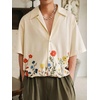 image:imageRoseSeek Mens Floral Button Down Shirts Short Sleeve Drop Shoulder Casual Hawaiian Summer Beach ShirtsLight Beige