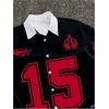 image:imageRoseSeek Mens Retro Button Down Jersey Shirts Number Graphic Collared Baseball Shirt Short Sleeve StreetwearBlack and Red