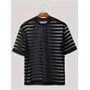 image:imageRoseSeek Mens Sheer Mesh Tee Shirt Striped Short Sleeve Crewneck See Through T Shirt Summer Tee TopsBlack