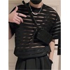 image:imageRoseSeek Mens Sheer Mesh Tee Shirt Striped Short Sleeve Crewneck See Through T Shirt Summer Tee TopsBlack