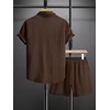 image:imageRoseSeek Mens Short Sets 2 Piece Outfits Button Down Linen Shirts and Short Sets Summer Beach OutfisBrown
