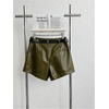 image:imageRoseSeek Womens A Line Leather Shorts Pleated Front High Waisted Wide Leg Mini Shorts Office WearArmy Green