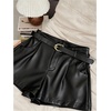 image:imageRoseSeek Womens A Line Leather Shorts Pleated Front High Waisted Wide Leg Mini Shorts Office WearBlack