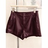 image:imageRoseSeek Womens A Line Leather Shorts Pleated Front High Waisted Wide Leg Mini Shorts Office WearBurgundy