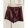 image:imageRoseSeek Womens A Line Leather Shorts Pleated Front High Waisted Wide Leg Mini Shorts Office WearBurgundy