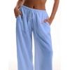 image:imageRoseSeek Womens Beach Cover Ups Wide Leg Loose Linen Pants Swimsuit Coverup Summer Vacation Outfits 2026Blue