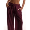 image:imageRoseSeek Womens Beach Cover Ups Wide Leg Loose Linen Pants Swimsuit Coverup Summer Vacation Outfits 2026Burgundy