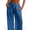 image:imageRoseSeek Womens Beach Cover Ups Wide Leg Loose Linen Pants Swimsuit Coverup Summer Vacation Outfits 2026Gray Blue