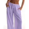 image:imageRoseSeek Womens Beach Cover Ups Wide Leg Loose Linen Pants Swimsuit Coverup Summer Vacation Outfits 2026Mauve Purple