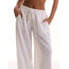 image:imageRoseSeek Womens Beach Cover Ups Wide Leg Loose Linen Pants Swimsuit Coverup Summer Vacation Outfits 2026Pure White