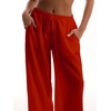 image:imageRoseSeek Womens Beach Cover Ups Wide Leg Loose Linen Pants Swimsuit Coverup Summer Vacation Outfits 2026Red