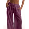 image:imageRoseSeek Womens Beach Cover Ups Wide Leg Loose Linen Pants Swimsuit Coverup Summer Vacation Outfits 2026Red Violet