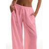 image:imageRoseSeek Womens Beach Cover Ups Wide Leg Loose Linen Pants Swimsuit Coverup Summer Vacation Outfits 2026Watermelon Pink