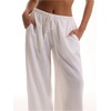 image:imageRoseSeek Womens Beach Cover Ups Wide Leg Loose Linen Pants Swimsuit Coverup Summer Vacation Outfits 2026White