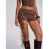 image:imageRoseSeek Womens Bead Tassel Micro Mini Shorts Foldover Waist Skinny Y2k Booty Shorts Western Cowgirl OutfitsBrown