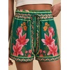 image:imageRoseSeek Womens Boho Floral Summer Shorts High Waisted Wide Leg Tropical Holiday Vacation ShortsMulticolor Green