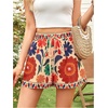 image:imageRoseSeek Womens Boho Floral Summer Shorts High Waisted Wide Leg Tropical Holiday Vacation ShortsMulticolor Red