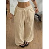 image:imageRoseSeek Womens Boho Wide Leg Linen Pants Drawstring Waist Casual Loose Trousers Vacation OutfitsApricot