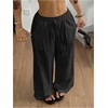 image:imageRoseSeek Womens Boho Wide Leg Linen Pants Drawstring Waist Casual Loose Trousers Vacation OutfitsBlack