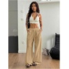 image:imageRoseSeek Womens Boho Wide Leg Linen Pants Drawstring Waist Casual Loose Trousers Vacation OutfitsLight Brown