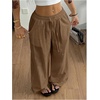image:imageRoseSeek Womens Boho Wide Leg Linen Pants Drawstring Waist Casual Loose Trousers Vacation OutfitsPure Brown
