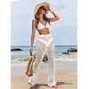 image:imageRoseSeek Womens Cover Up Beach Pants Hollow Out Drawstring High Elastic Waist Swimsuit Beach Cover Up PantsAll White