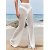 image:imageRoseSeek Womens Cover Up Beach Pants Hollow Out Drawstring High Elastic Waist Swimsuit Beach Cover Up PantsAll White