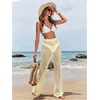 image:imageRoseSeek Womens Cover Up Beach Pants Hollow Out Drawstring High Elastic Waist Swimsuit Beach Cover Up PantsBeige