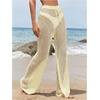 image:imageRoseSeek Womens Cover Up Beach Pants Hollow Out Drawstring High Elastic Waist Swimsuit Beach Cover Up PantsBeige