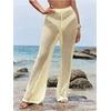 image:imageRoseSeek Womens Cover Up Beach Pants Hollow Out Drawstring High Elastic Waist Swimsuit Beach Cover Up PantsBeige
