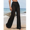 image:imageRoseSeek Womens Cover Up Beach Pants Hollow Out Drawstring High Elastic Waist Swimsuit Beach Cover Up PantsBlack