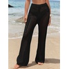 image:imageRoseSeek Womens Cover Up Beach Pants Hollow Out Drawstring High Elastic Waist Swimsuit Beach Cover Up PantsBlack