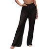 image:imageRoseSeek Womens Cover Up Beach Pants Hollow Out Drawstring High Elastic Waist Swimsuit Beach Cover Up PantsBlack
